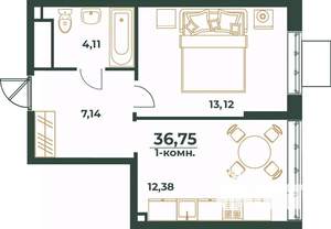 1-к квартира, вторичка, 37м2, 18/24 этаж