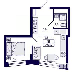 1-к квартира, строящийся дом, 30м2, 19/30 этаж