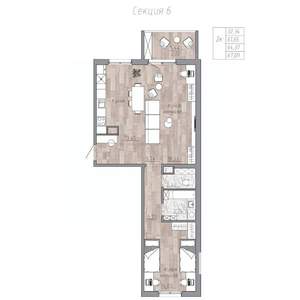 2-к квартира, строящийся дом, 64м2, 2/6 этаж