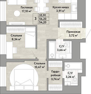 3-к квартира, вторичка, 54м2, 18/22 этаж