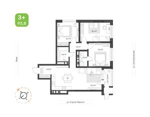 3-к квартира, вторичка, 94м2, 19/24 этаж