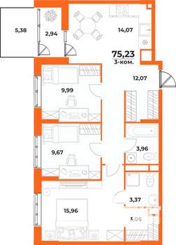 3-к квартира, вторичка, 75м2, 1/10 этаж