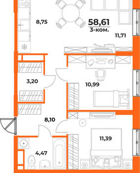 3-к квартира, вторичка, 59м2, 1/10 этаж
