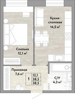 1-к квартира, вторичка, 39м2, 1/22 этаж