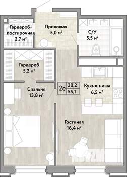 2-к квартира, вторичка, 55м2, 18/21 этаж