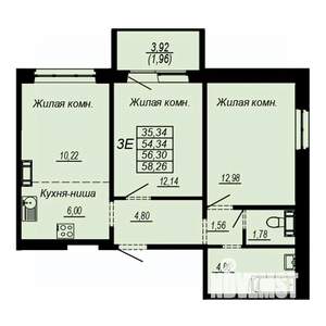 3-к квартира, строящийся дом, 56м2, 5/10 этаж