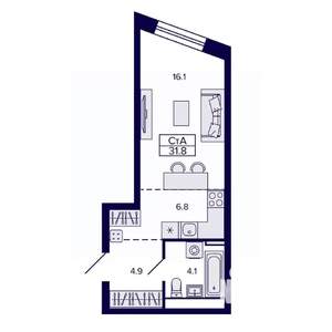 Студия квартира, строящийся дом, 32м2, 16/30 этаж