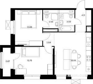 2-к квартира, вторичка, 60м2, 9/10 этаж