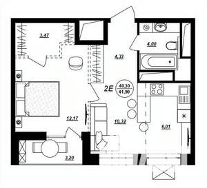 2-к квартира, строящийся дом, 42м2, 11/17 этаж