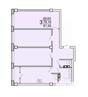 3-к квартира, строящийся дом, 84м2, 22/25 этаж