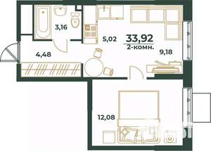 2-к квартира, вторичка, 34м2, 21/24 этаж
