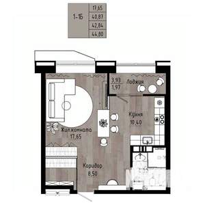 1-к квартира, вторичка, 43м2, 7/15 этаж
