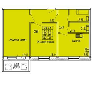 2-к квартира, вторичка, 55м2, 3/10 этаж