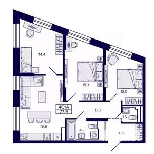 4-к квартира, вторичка, 78м2, 19/30 этаж