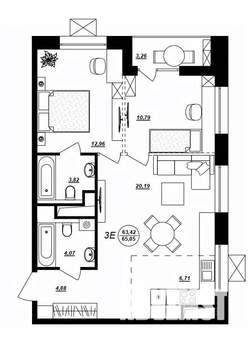 3-к квартира, строящийся дом, 65м2, 13/17 этаж