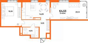 2-к квартира, вторичка, 65м2, 2/10 этаж