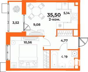 2-к квартира, вторичка, 36м2, 6/10 этаж