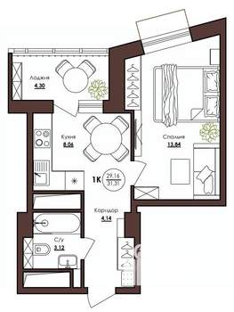 1-к квартира, вторичка, 31м2, 17/23 этаж