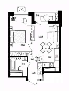 2-к квартира, строящийся дом, 43м2, 13/17 этаж