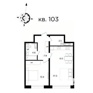 2-к квартира, строящийся дом, 57м2, 22/22 этаж