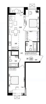 3-к квартира, строящийся дом, 77м2, 6/17 этаж