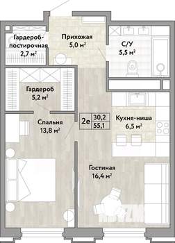 2-к квартира, вторичка, 55м2, 14/21 этаж