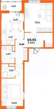 3-к квартира, вторичка, 70м2, 1/10 этаж