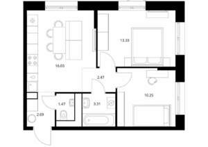 2-к квартира, вторичка, 50м2, 9/10 этаж
