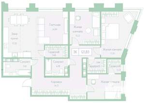 3-к квартира, вторичка, 122м2, 18/20 этаж