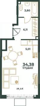 Студия квартира, вторичка, 34м2, 2/24 этаж