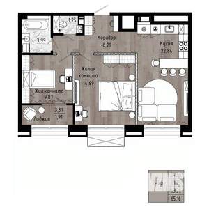 2-к квартира, вторичка, 63м2, 7/15 этаж