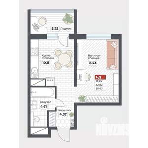 1-к квартира, строящийся дом, 35м2, 18/19 этаж