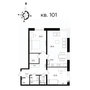 3-к квартира, вторичка, 74м2, 22/22 этаж