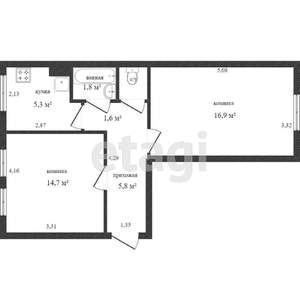 2-к квартира, вторичка, 47м2, 1/5 этаж