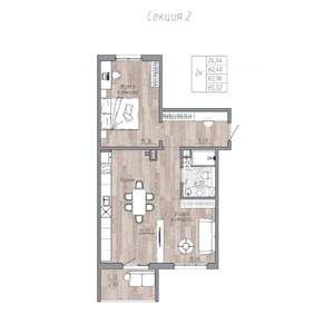 2-к квартира, строящийся дом, 63м2, 4/4 этаж