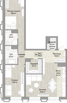 3-к квартира, вторичка, 95м2, 8/21 этаж