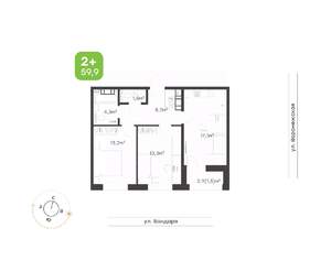 2-к квартира, вторичка, 60м2, 9/9 этаж