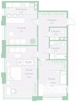 2-к квартира, вторичка, 96м2, 4/20 этаж
