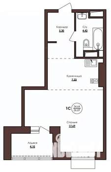 1-к квартира, строящийся дом, 37м2, 6/23 этаж