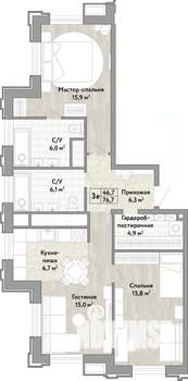3-к квартира, вторичка, 77м2, 9/21 этаж