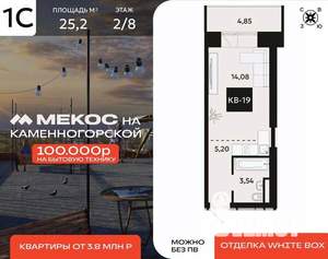 1-к квартира, вторичка, 25м2, 2/8 этаж