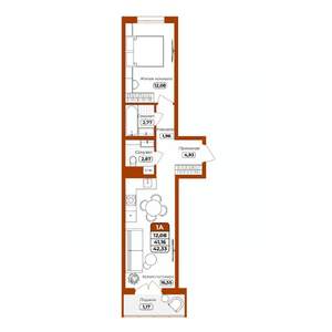 1-к квартира, вторичка, 42м2, 2/12 этаж
