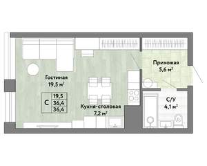 1-к квартира, строящийся дом, 36м2, 13/22 этаж