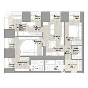 4-к квартира, вторичка, 79м2, 18/22 этаж