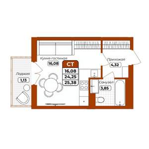 1-к квартира, вторичка, 25м2, 2/12 этаж