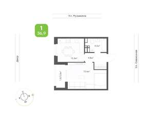 1-к квартира, вторичка, 37м2, 9/9 этаж