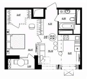 2-к квартира, строящийся дом, 42м2, 7/17 этаж