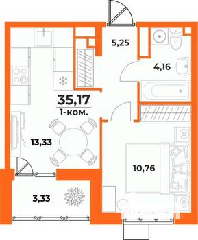 1-к квартира, вторичка, 35м2, 4/10 этаж