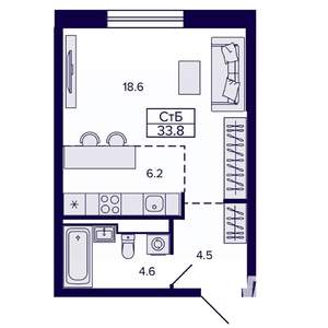 Студия квартира, строящийся дом, 34м2, 3/22 этаж