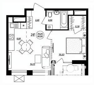 2-к квартира, строящийся дом, 41м2, 12/17 этаж